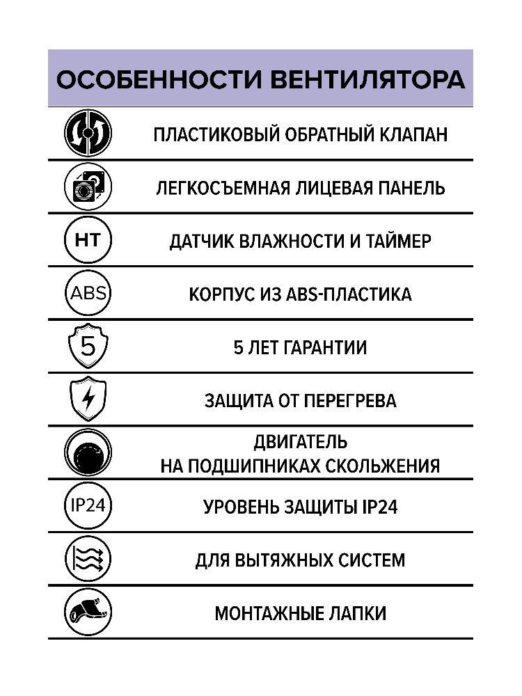 Вентилятор накладной WAVE D120 обр.клапан HT ERA